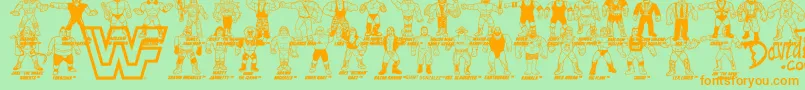 Czcionka Retro WWF Hasbro Figures – pomarańczowe czcionki na zielonym tle