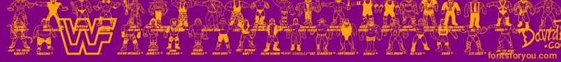 Retro WWF Hasbro Figures Font – Orange Fonts on Purple Background