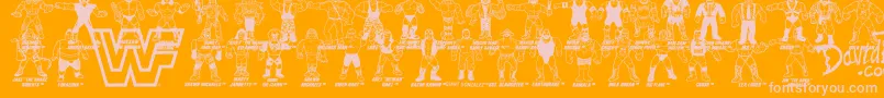 Czcionka Retro WWF Hasbro Figures – różowe czcionki na pomarańczowym tle