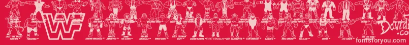 Retro WWF Hasbro Figures-Schriftart – Rosa Schriften auf rotem Hintergrund
