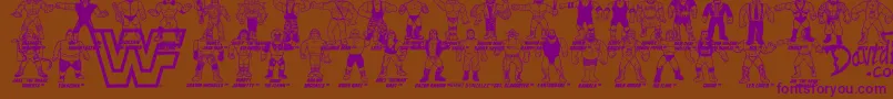 Retro WWF Hasbro Figures-Schriftart – Violette Schriften auf braunem Hintergrund