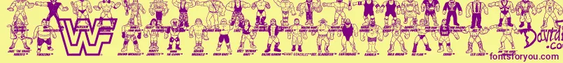 Шрифт Retro WWF Hasbro Figures – фиолетовые шрифты на жёлтом фоне