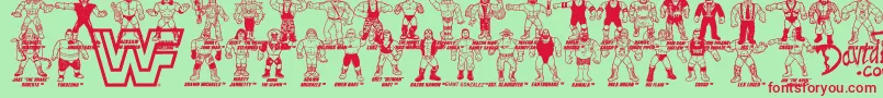 Retro WWF Hasbro Figures-Schriftart – Rote Schriften auf grünem Hintergrund