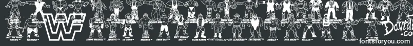 Retro WWF Hasbro Figures-Schriftart – Weiße Schriften auf schwarzem Hintergrund