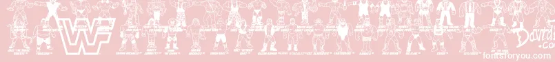 Шрифт Retro WWF Hasbro Figures – белые шрифты на розовом фоне