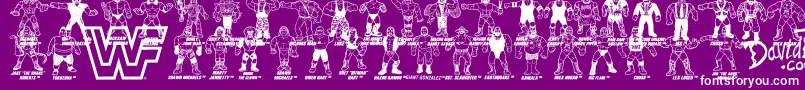 Retro WWF Hasbro Figures-fontti – valkoiset fontit violetilla taustalla