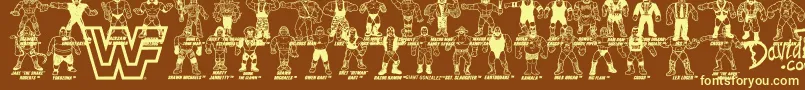 Retro WWF Hasbro Figures-fontti – keltaiset fontit ruskealla taustalla