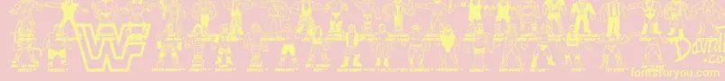 Fonte Retro WWF Hasbro Figures – fontes amarelas em um fundo rosa