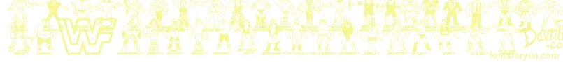 Retro WWF Hasbro Figures-Schriftart – Gelbe Schriften auf weißem Hintergrund