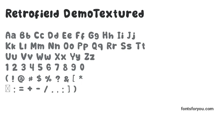 Retrofield DemoTextured-fontti – aakkoset, numerot, erikoismerkit