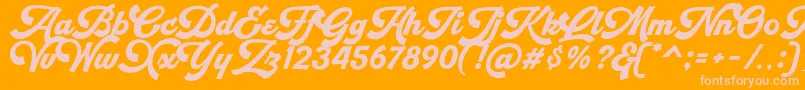 Retrofunk Script Personal Use-Schriftart – Rosa Schriften auf orangefarbenem Hintergrund