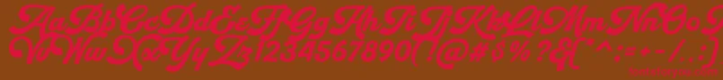 フォントRetrofunk Script Personal Use – 赤い文字が茶色の背景にあります。