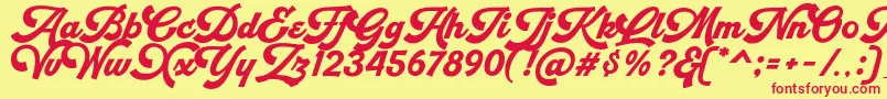 Retrofunk Script Personal Use Font – Red Fonts on Yellow Background