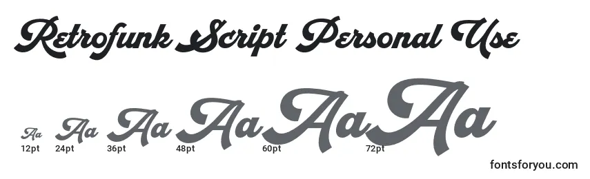 Размеры шрифта Retrofunk Script Personal Use