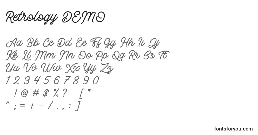 Schriftart Retrology DEMO – Alphabet, Zahlen, spezielle Symbole