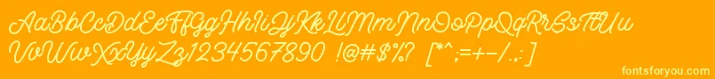 Saiba mais sobre a fonte Retrology DEMO Fonte Retrology DEMO – fontes amarelas em um fundo laranja