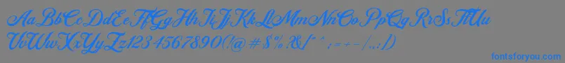 Retromark Script UNICODE Dafont-Schriftart – Blaue Schriften auf grauem Hintergrund