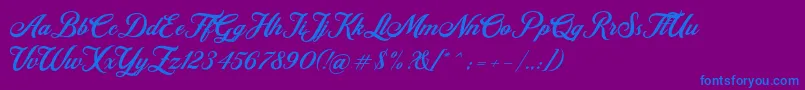 Retromark Script UNICODE Dafont-Schriftart – Blaue Schriften auf violettem Hintergrund