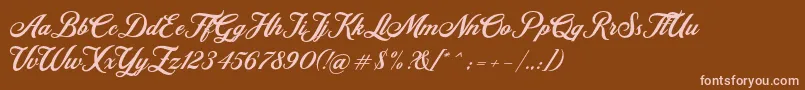 Retromark Script UNICODE Dafont Font – Pink Fonts on Brown Background