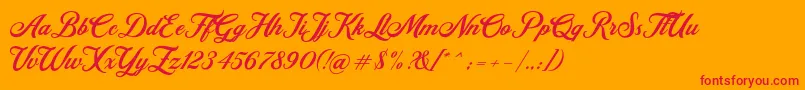 Fonte Retromark Script UNICODE Dafont – fontes vermelhas em um fundo laranja