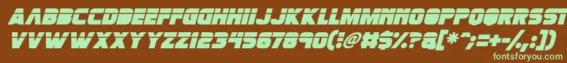 フォントRetronoid Italic – 緑色の文字が茶色の背景にあります。