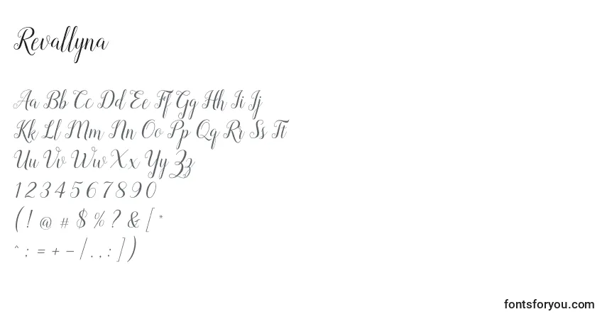 Czcionka Revallyna – alfabet, cyfry, specjalne znaki
