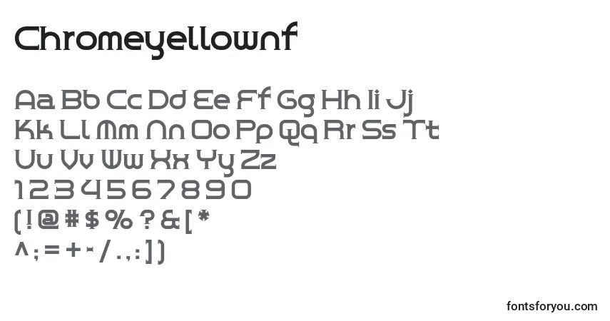 Schriftart Chromeyellownf – Alphabet, Zahlen, spezielle Symbole