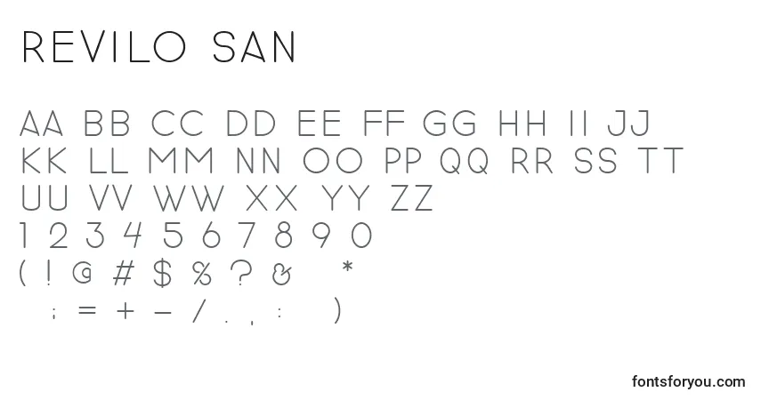 Czcionka Revilo san – alfabet, cyfry, specjalne znaki