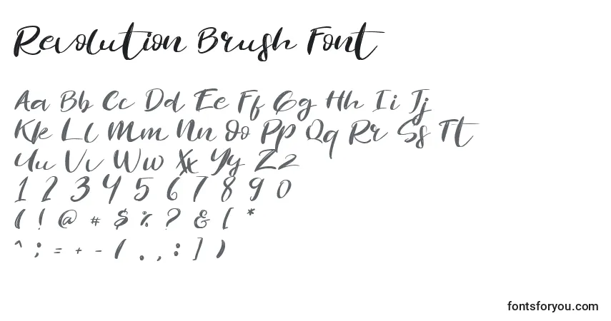 Schriftart Revolution Brush Font – Alphabet, Zahlen, spezielle Symbole