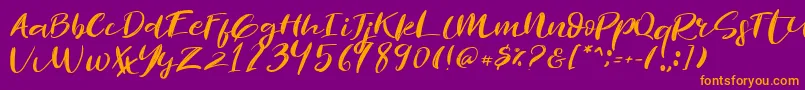 Fonte Revolution Brush Font – fontes laranjas em um fundo violeta