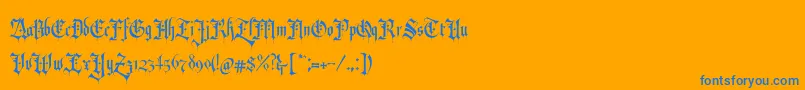 RevolverBlackletter Regular-Schriftart – Blaue Schriften auf orangefarbenem Hintergrund