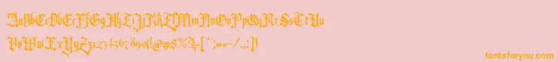 Fonte RevolverBlackletter Regular – fontes laranjas em um fundo rosa