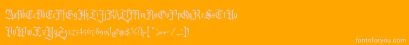 RevolverBlackletter Regular-fontti – vaaleanpunaiset fontit oranssilla taustalla