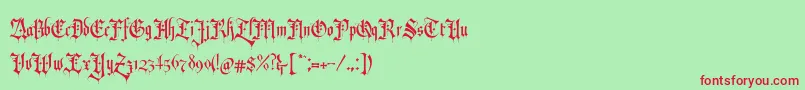 RevolverBlackletter Regular-fontti – punaiset fontit vihreällä taustalla