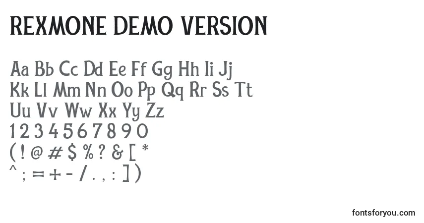 Шрифт REXMONE DEMO VERSION – алфавит, цифры, специальные символы