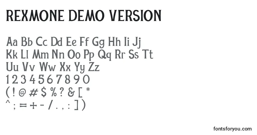 Schriftart REXMONE DEMO VERSION (138618) – Alphabet, Zahlen, spezielle Symbole