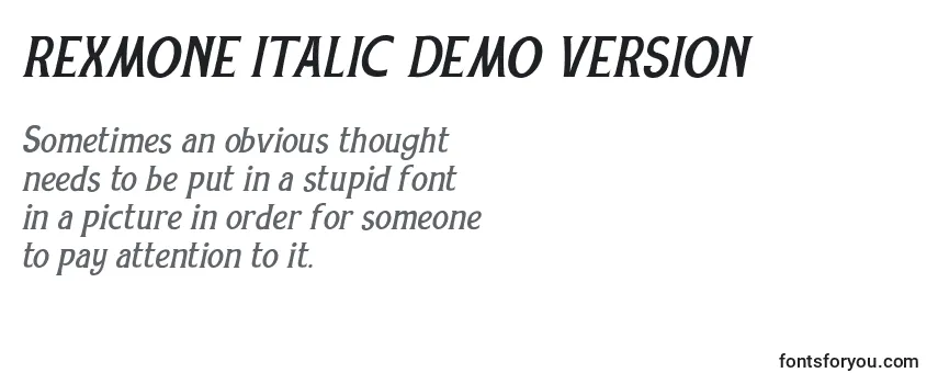 Review of the REXMONE ITALIC DEMO VERSION (138620) Font
