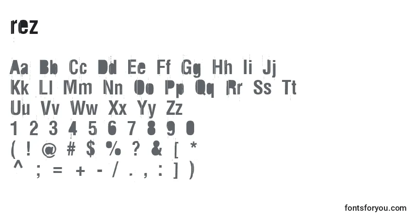 A fonte Rez (138622) – alfabeto, números, caracteres especiais
