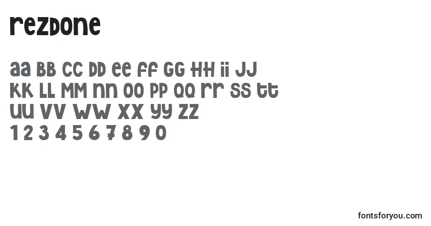 Schriftart Rezdone – Alphabet, Zahlen, spezielle Symbole