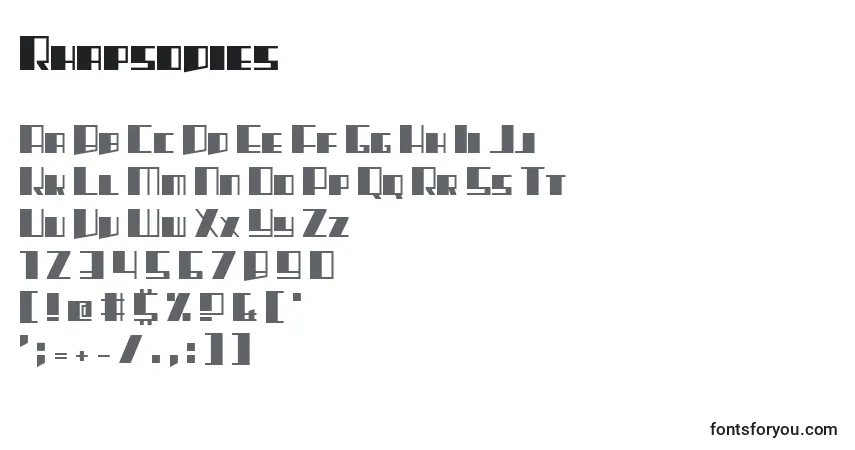 Rhapsodies (138625)-fontti – aakkoset, numerot, erikoismerkit
