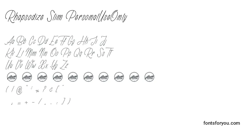 Шрифт Rhapsodize Slim PersonalUseOnly – алфавит, цифры, специальные символы