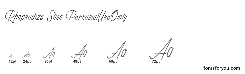 Rhapsodize Slim PersonalUseOnly Font Sizes