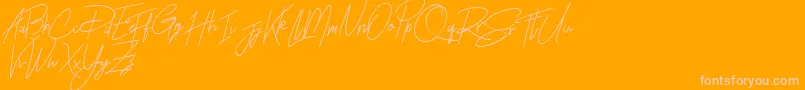 Rhesmanisa Demo-Schriftart – Rosa Schriften auf orangefarbenem Hintergrund