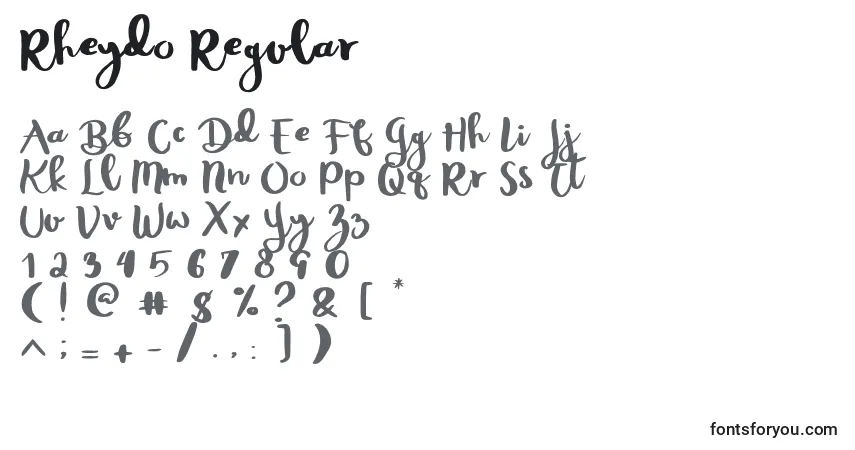 A fonte Rheydo Regular – alfabeto, números, caracteres especiais