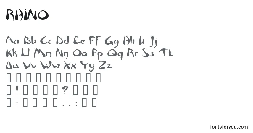 A fonte RHINO    (138634) – alfabeto, números, caracteres especiais