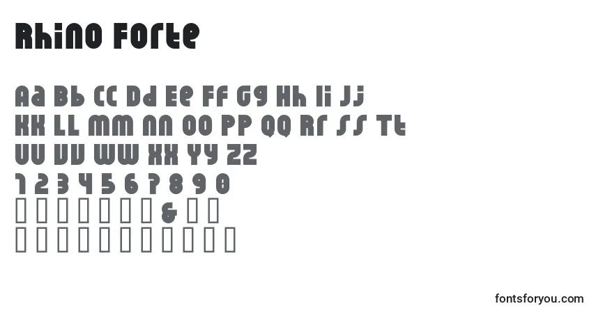 Schriftart Rhino Forte – Alphabet, Zahlen, spezielle Symbole