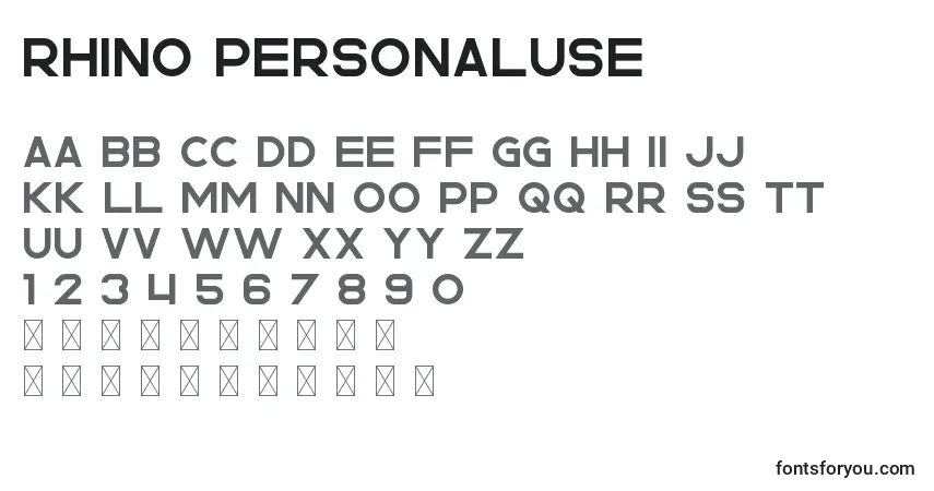 Шрифт Rhino PersonalUse – алфавит, цифры, специальные символы