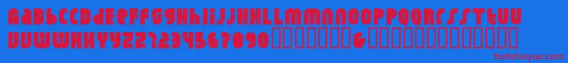 Rhino Raja-Schriftart – Rote Schriften auf blauem Hintergrund