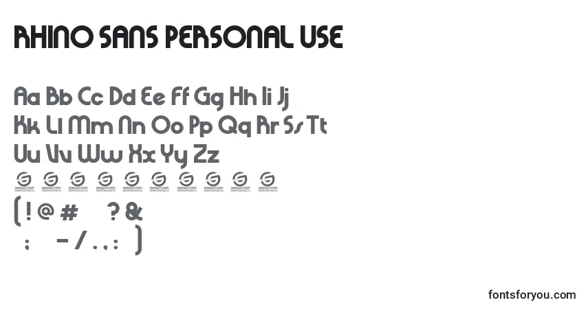 Czcionka RHINO SANS PERSONAL USE – alfabet, cyfry, specjalne znaki