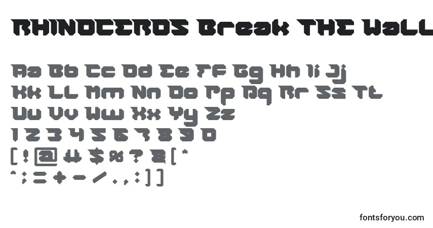 Schriftart RHINOCEROS Break THE Wall Bold – Alphabet, Zahlen, spezielle Symbole